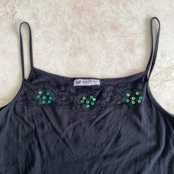 y2k sequins beaded black cami top - Picture 2 of 5